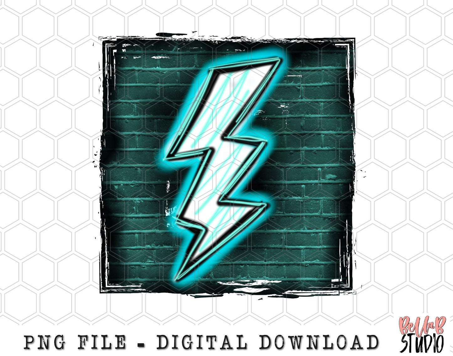 Blue Neon Lightning Bolt Brick Wall Sublimation Design