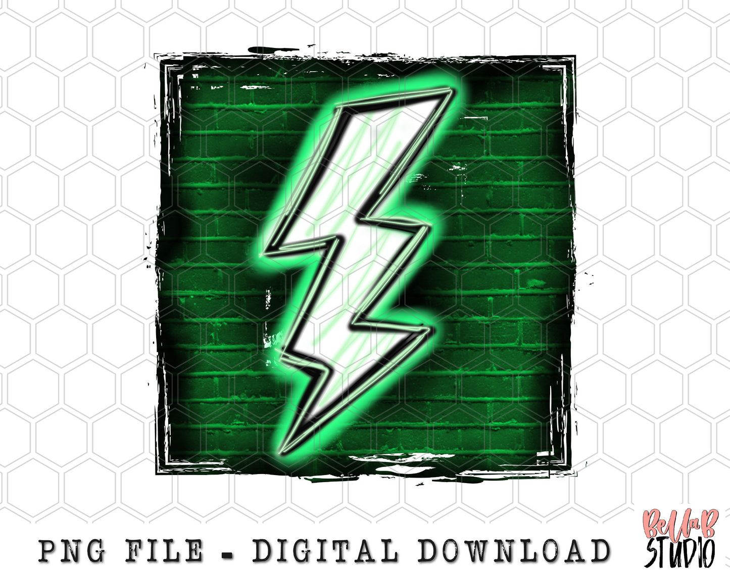 Green Neon Lightning Bolt Brick Wall Sublimation Design