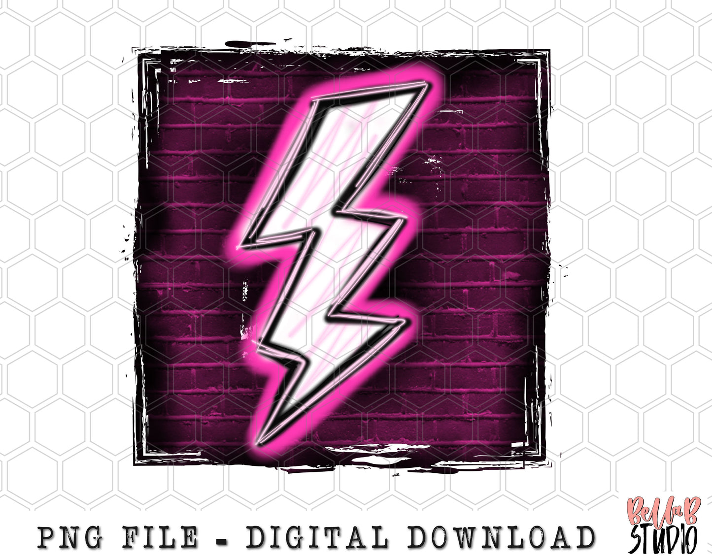 Pink Neon Lightning Bolt Brick Wall Sublimation Design