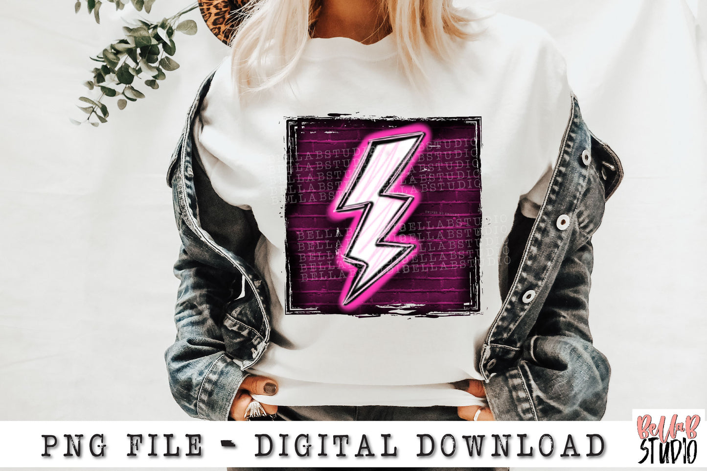 Pink Neon Lightning Bolt Brick Wall Sublimation Design