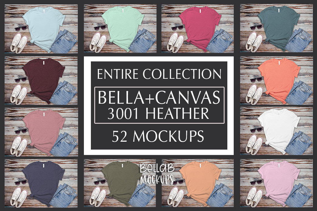 Bella Canvas 3001 Heather Mockup Bundle - Entire Collection