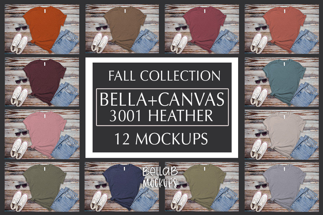 Bella Canvas 3001 Heather Mockup Bundle - Fall Collection