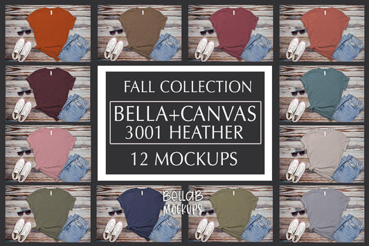 Bella Canvas 3001 Heather Mockup Bundle - Fall Collection