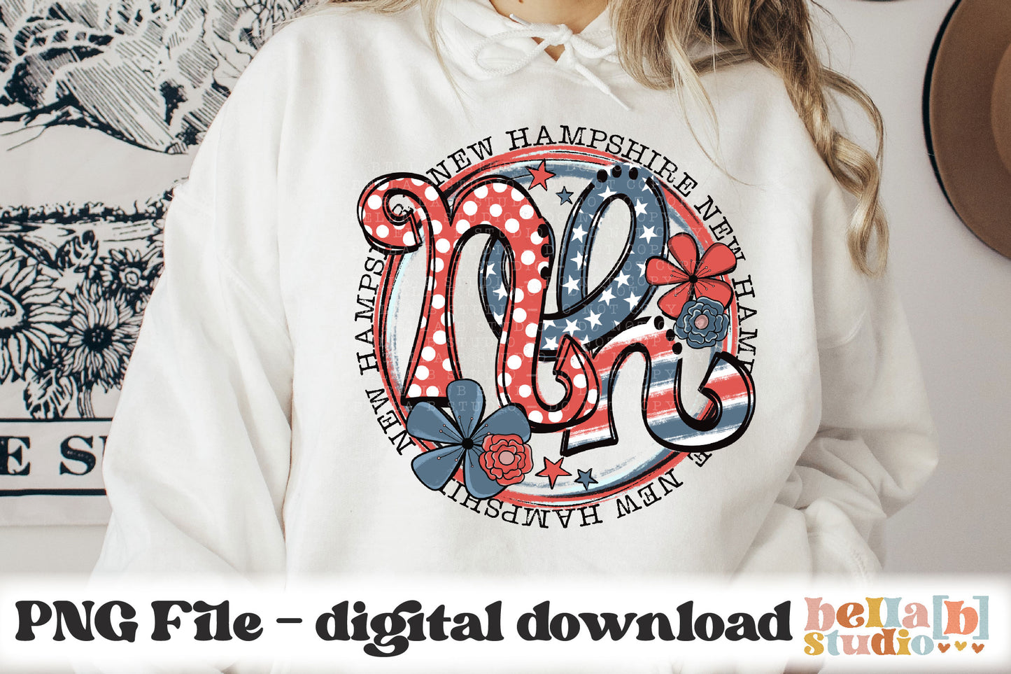 New Hampshire Retro Flowers PNG Design