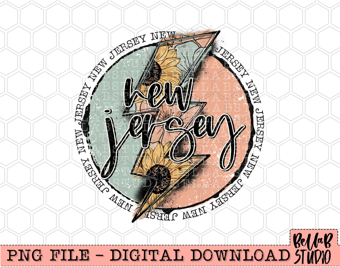 NEW JERSEY Sunflower Bolt PNG Design