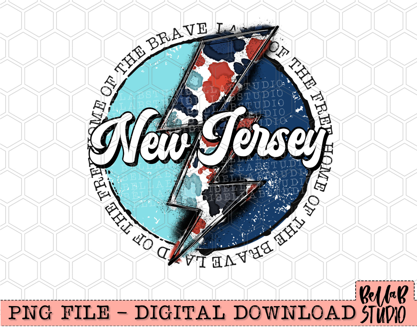 NEW JERSEY Patriotic Bolt PNG Design