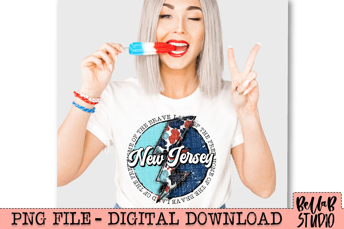 NEW JERSEY Patriotic Bolt PNG Design