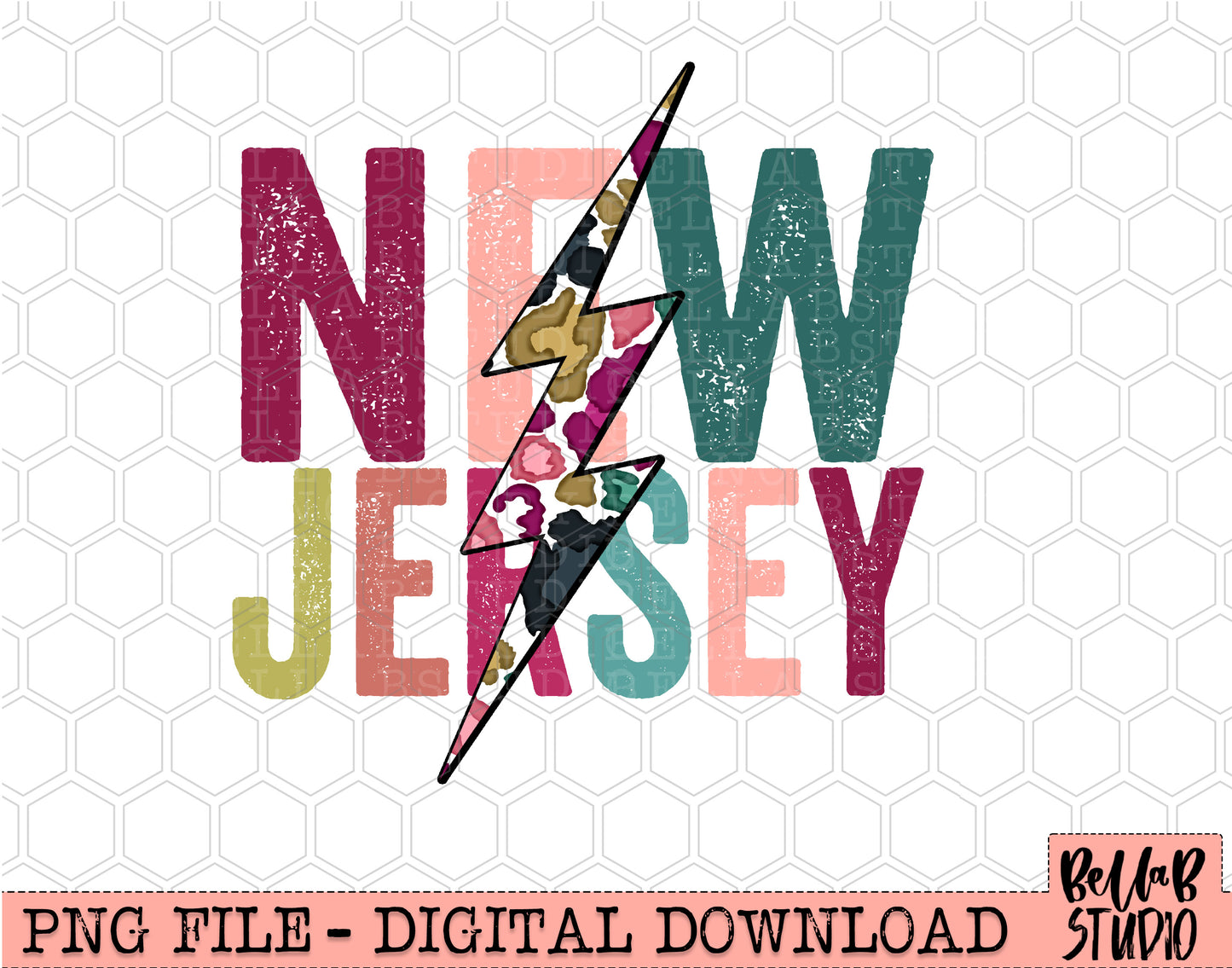 NEW JERSEY Bright Leopard Bolt Sublimation Design