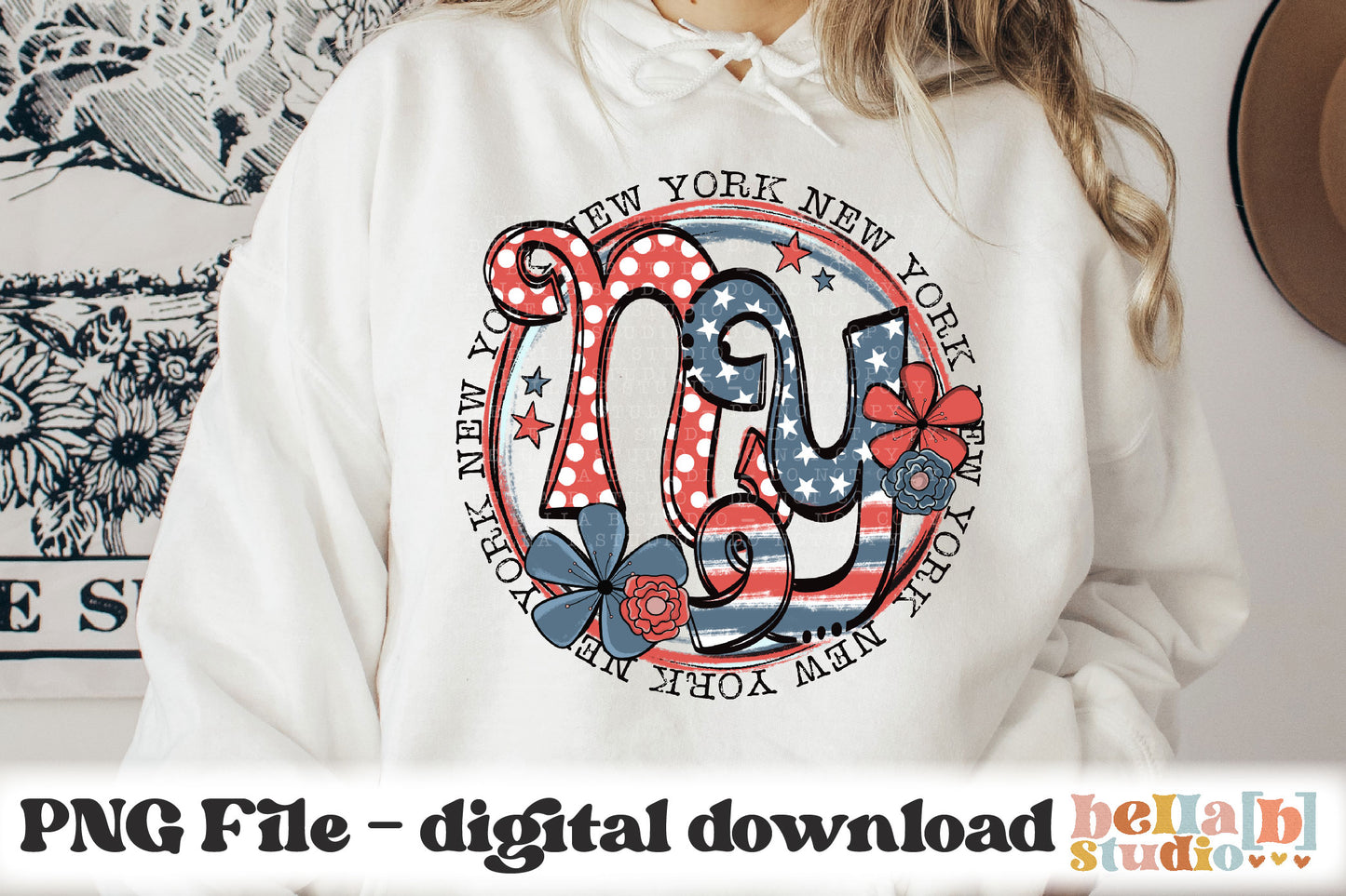 New York Retro Flowers PNG Design