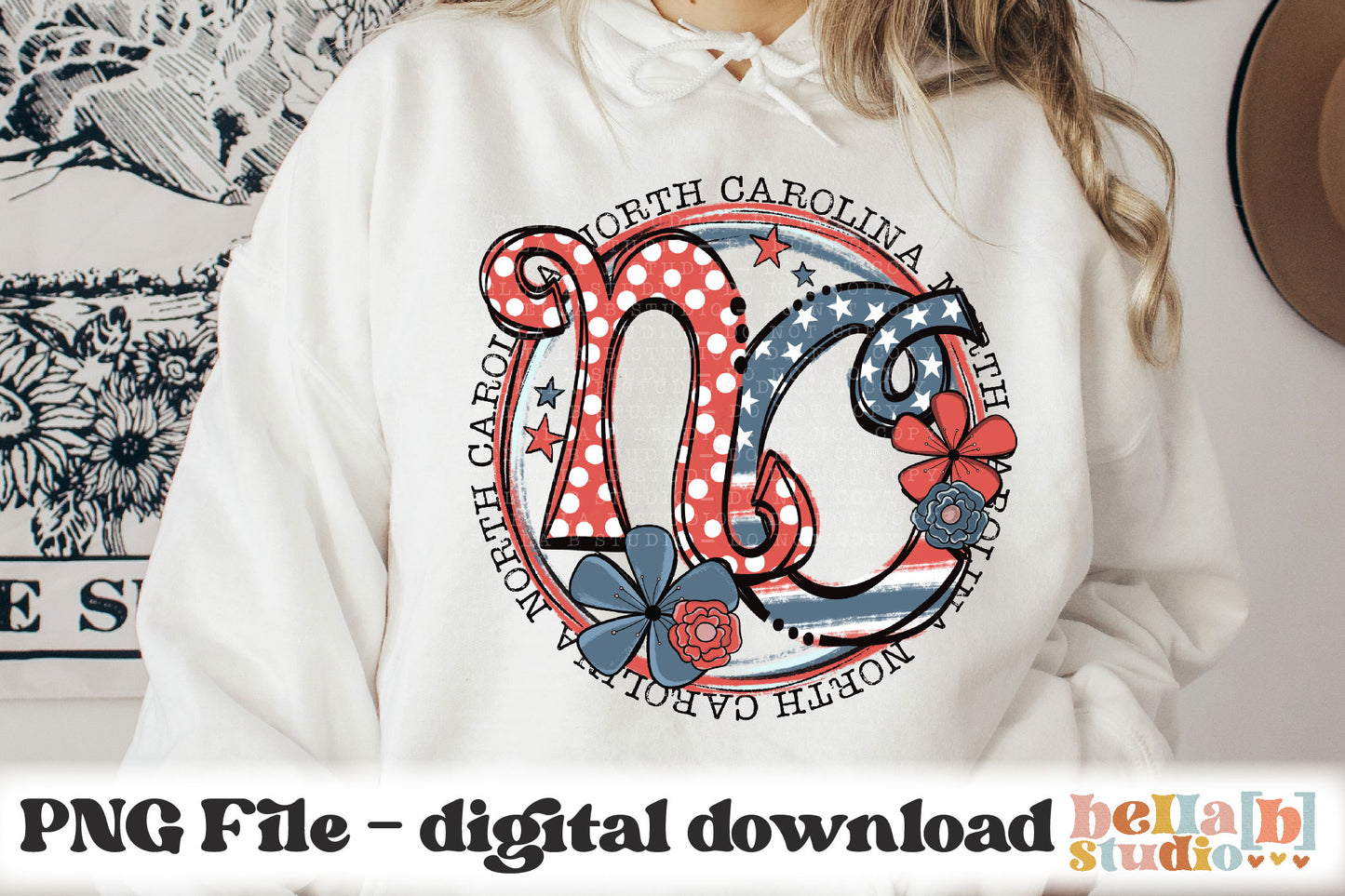 North Carolina Retro Flowers PNG Design