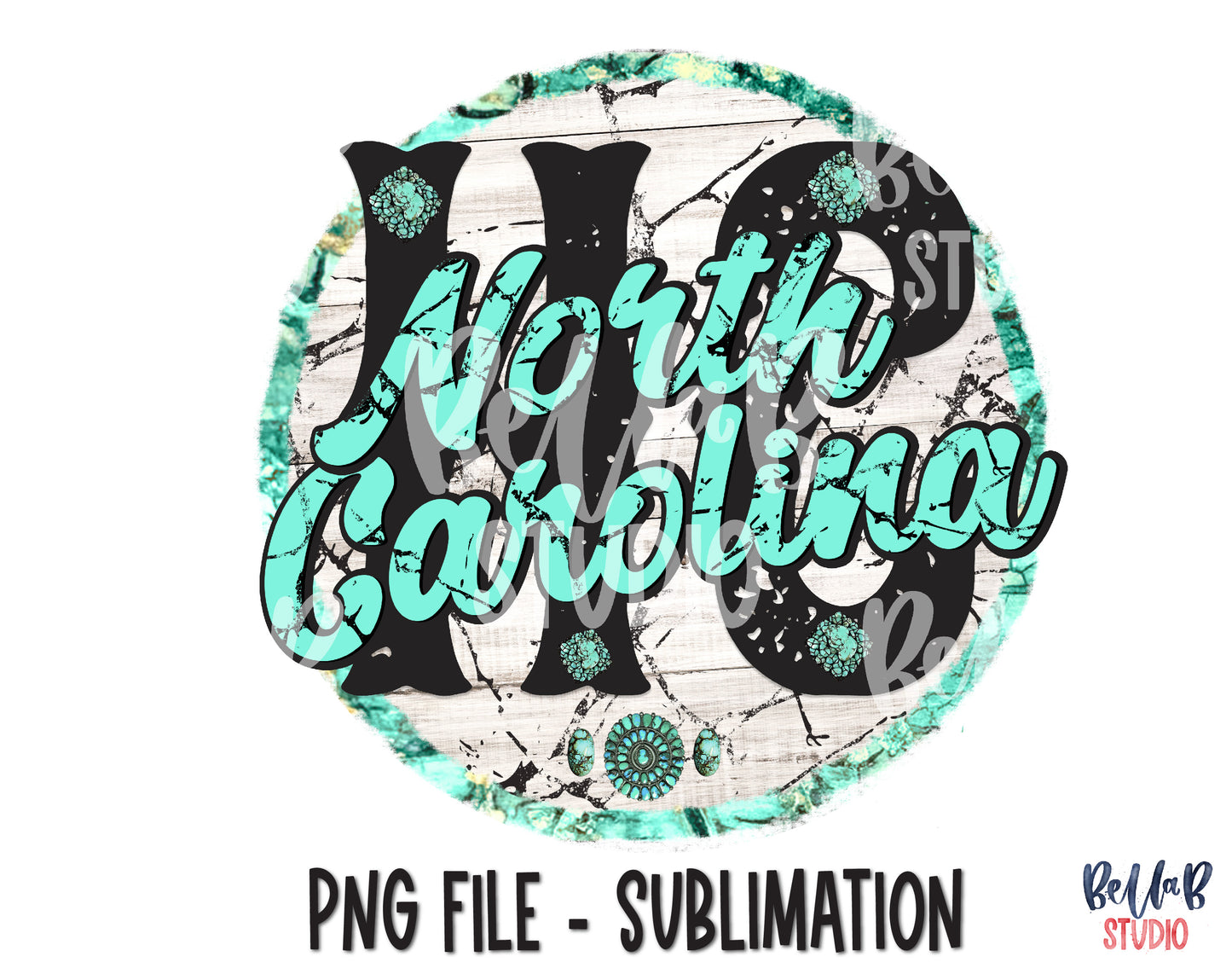 North Carolina Turquoise Sublimation Design
