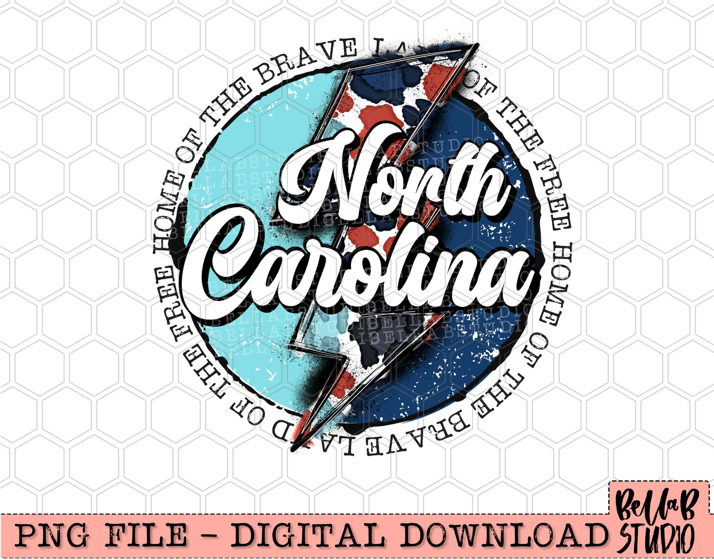NORTH CAROLINA Patriotic Bolt PNG Design