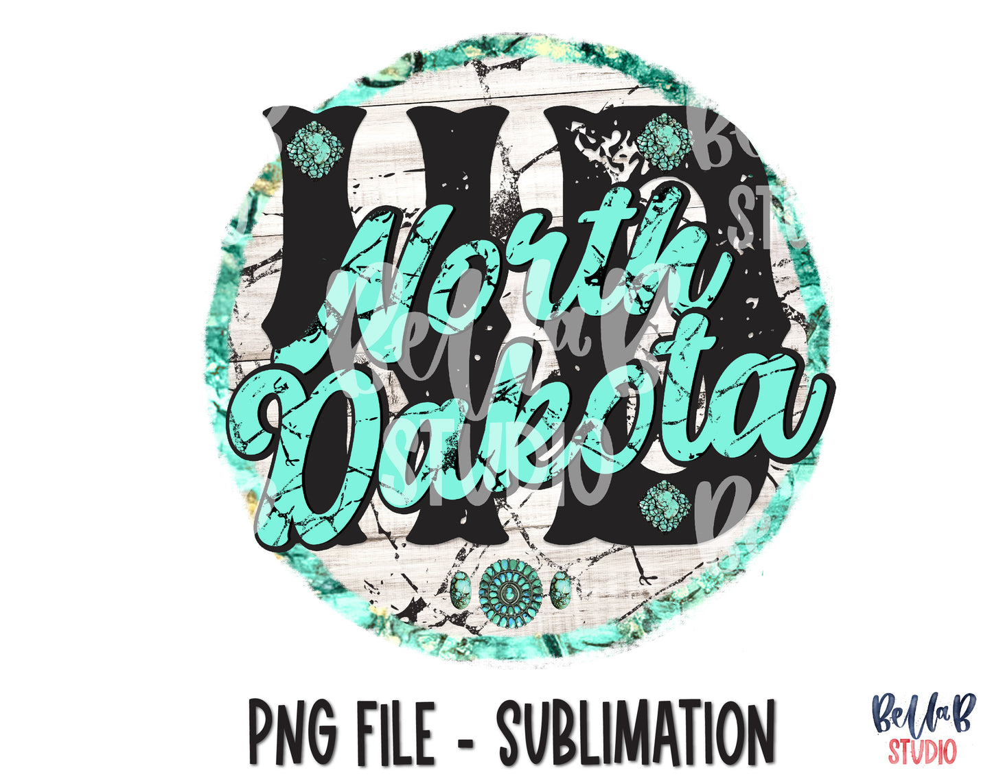 North Dakota Turquoise Sublimation Design