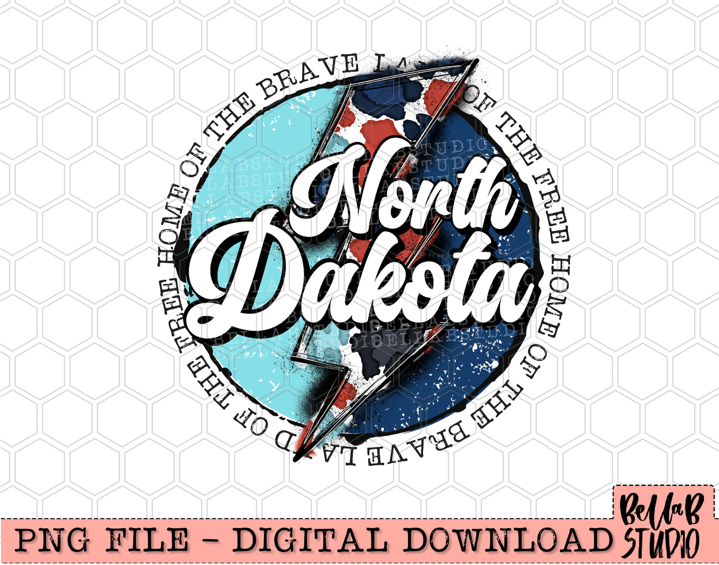 NORTH DAKOTA Patriotic Bolt PNG Design