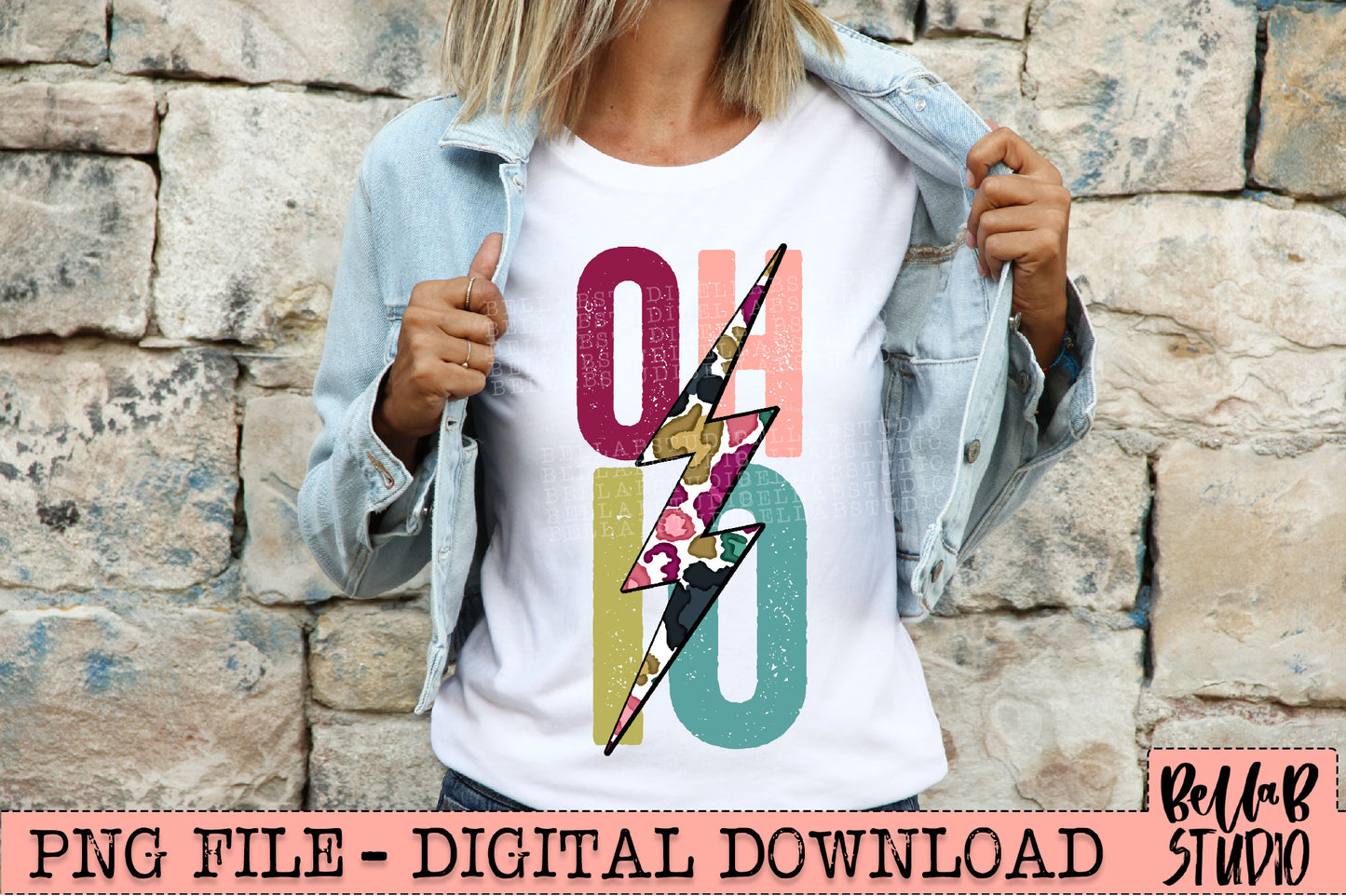 OHIO Bright Leopard Bolt Sublimation Design