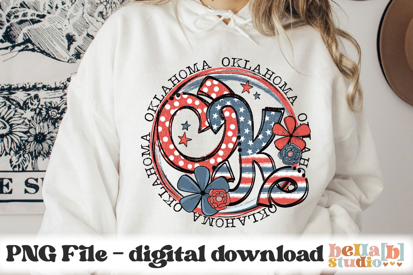 Oklahoma Retro Flowers PNG Design