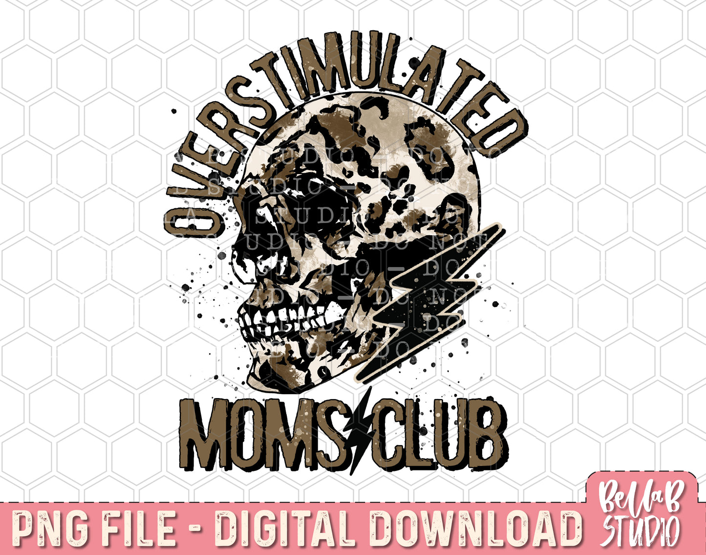 Overstimulated Moms Club Skull and Bolt PNG Sublimation Design