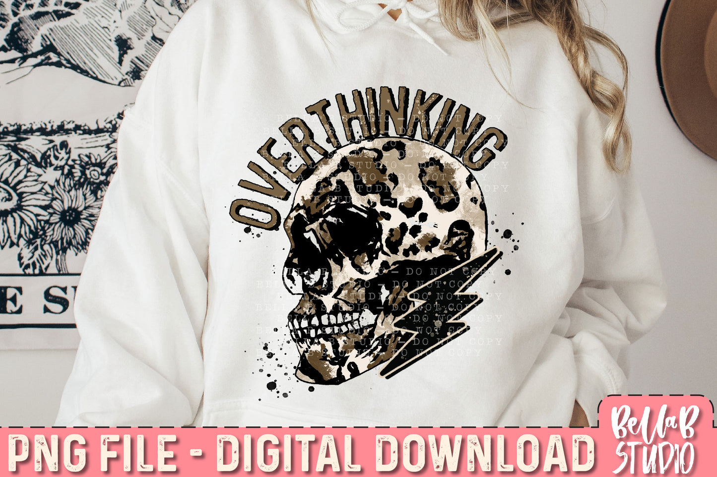 Overthinking Skull and Bolt PNG Sublimation Design