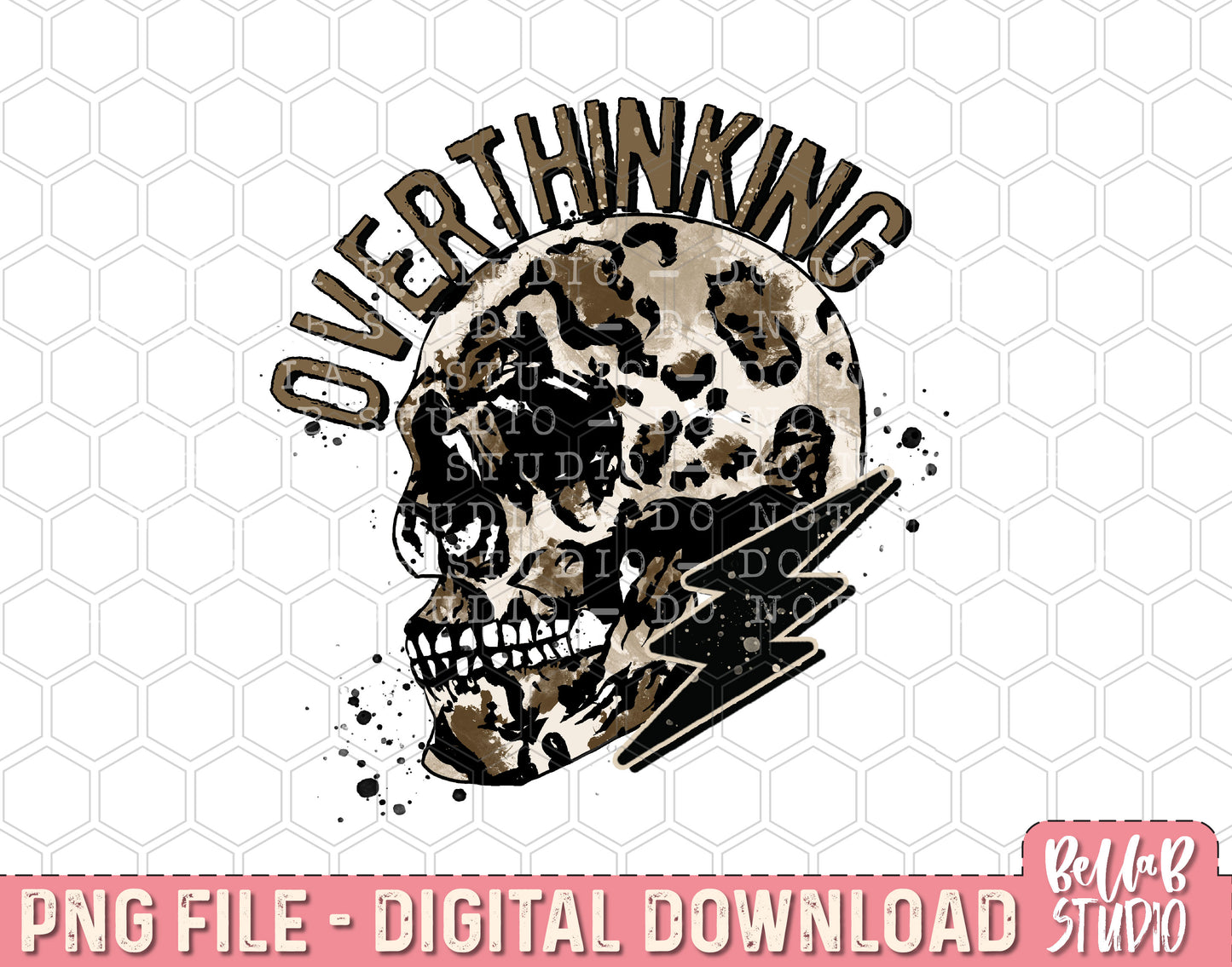 Overthinking Skull and Bolt PNG Sublimation Design