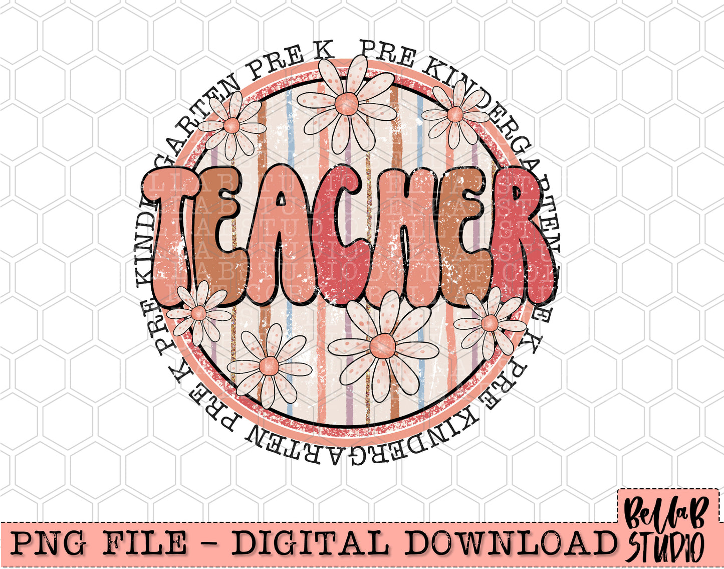 Boho Retro Daisies- PRE-K Teacher PNG Design