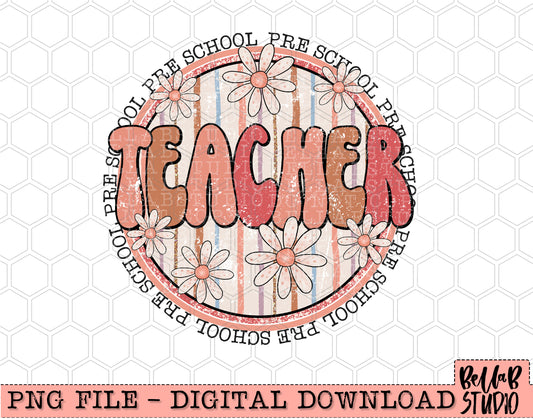 Boho Retro Daisies- PreSchool Teacher PNG Design
