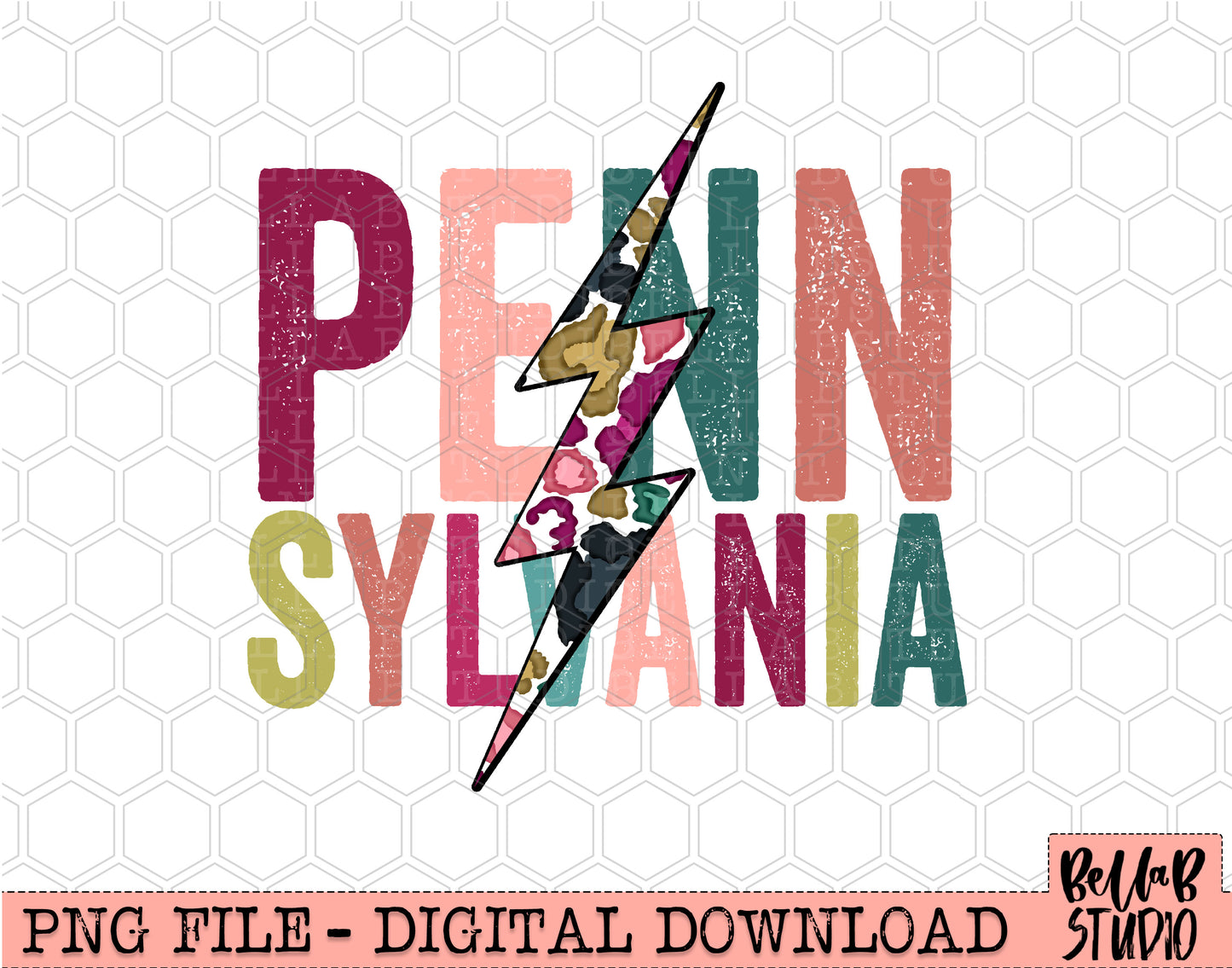 PENNSYLVANIA Bright Leopard Bolt Sublimation Design