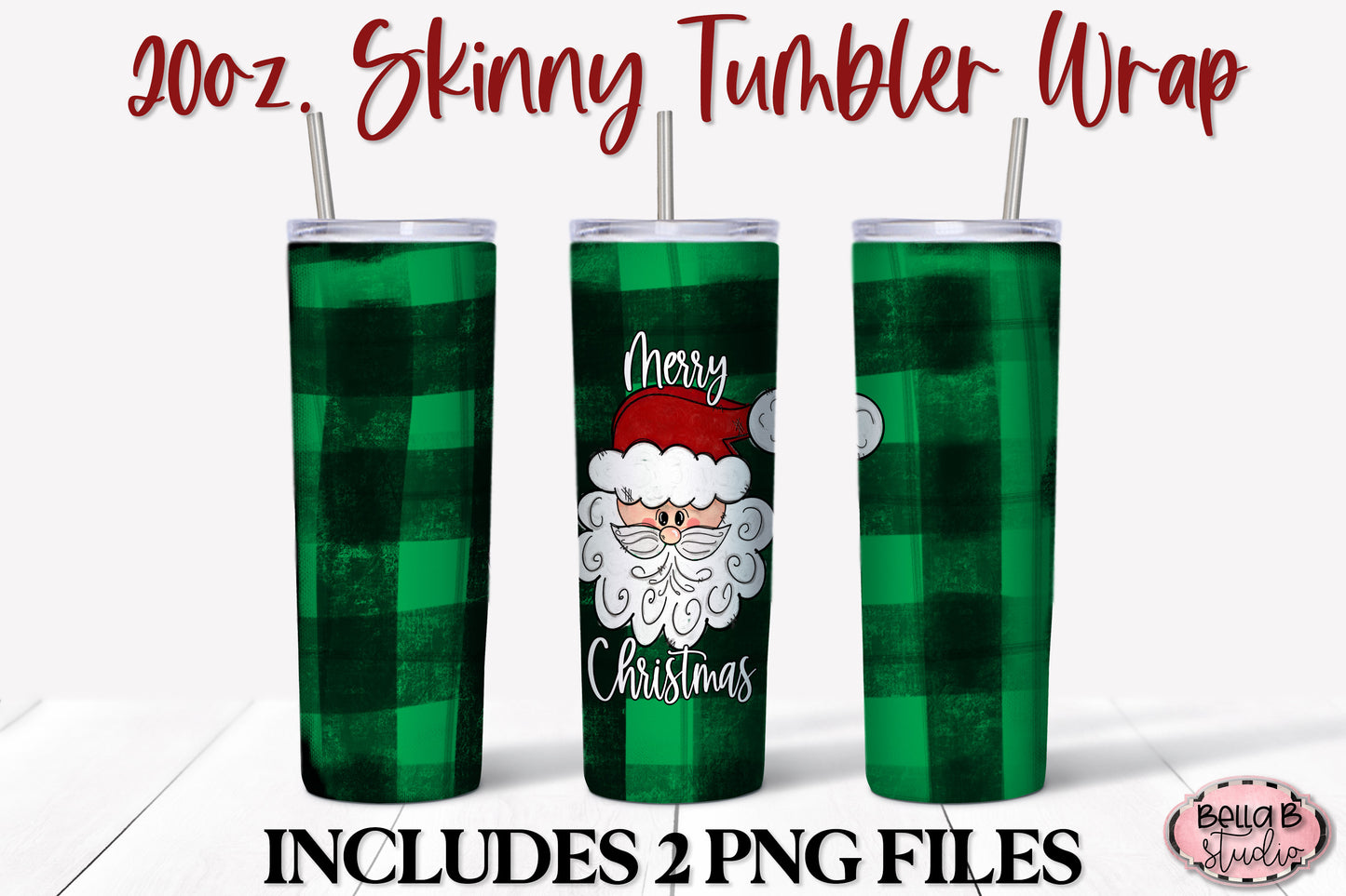 Buffalo Plaid Santa 20 oz Skinny Tumbler Design