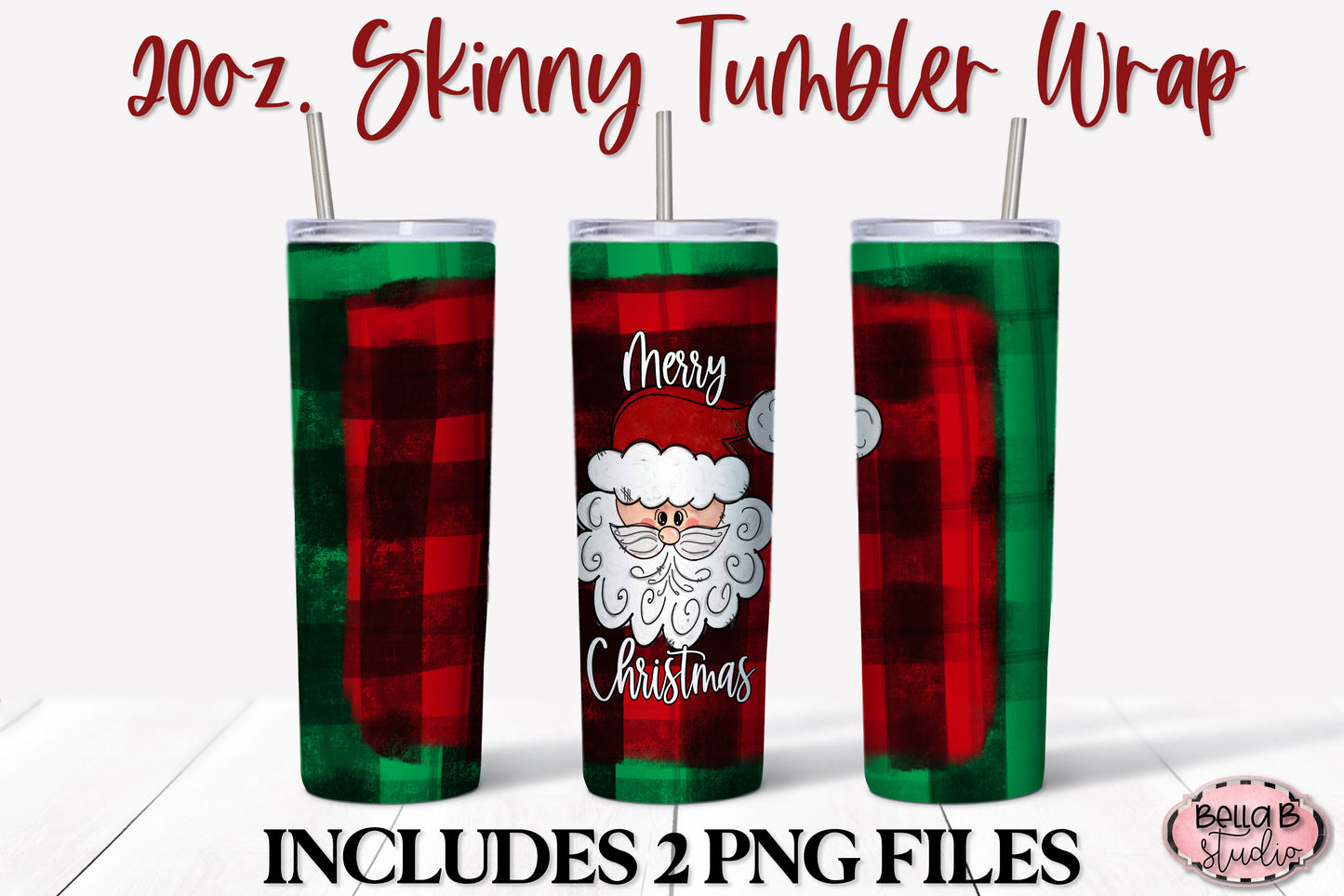 Buffalo Plaid Santa 20 oz Skinny Tumbler Design