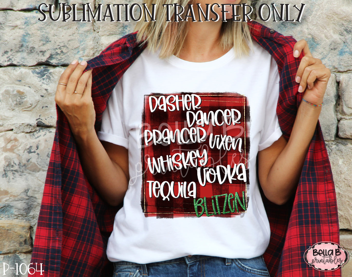Reindeer Name Drinks Sublimation Transfer, Ready To Press