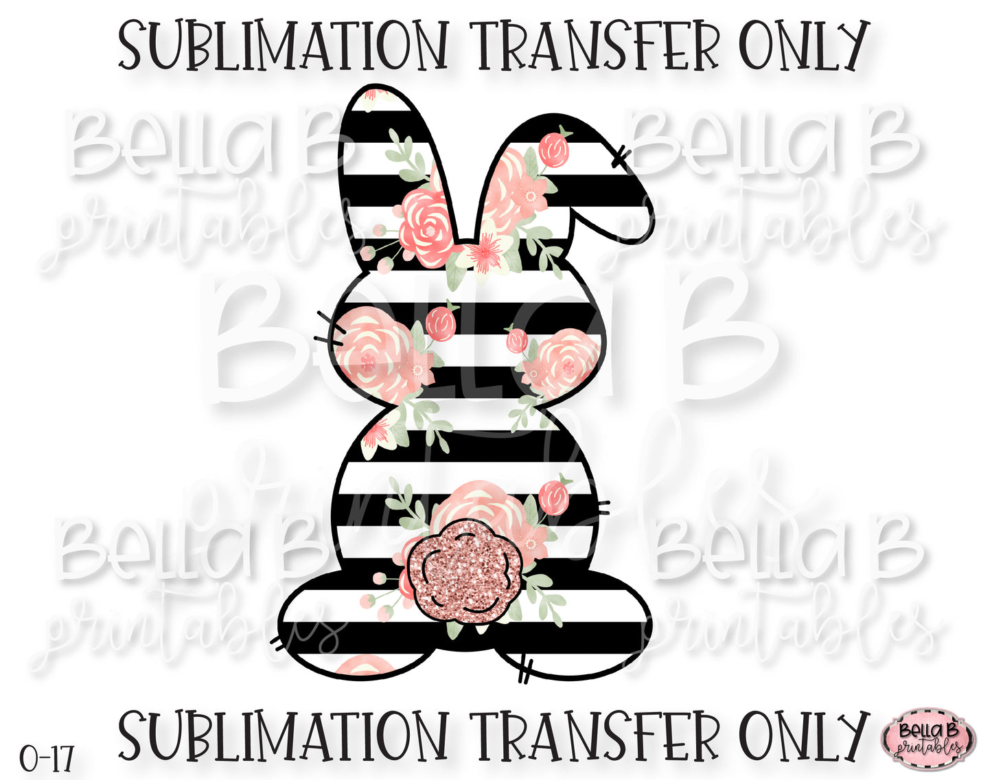 Black Striped Floral Easter Bunny Sublimation Transfer, Ready To Press, Heat Press Transfer, Sublimation Print