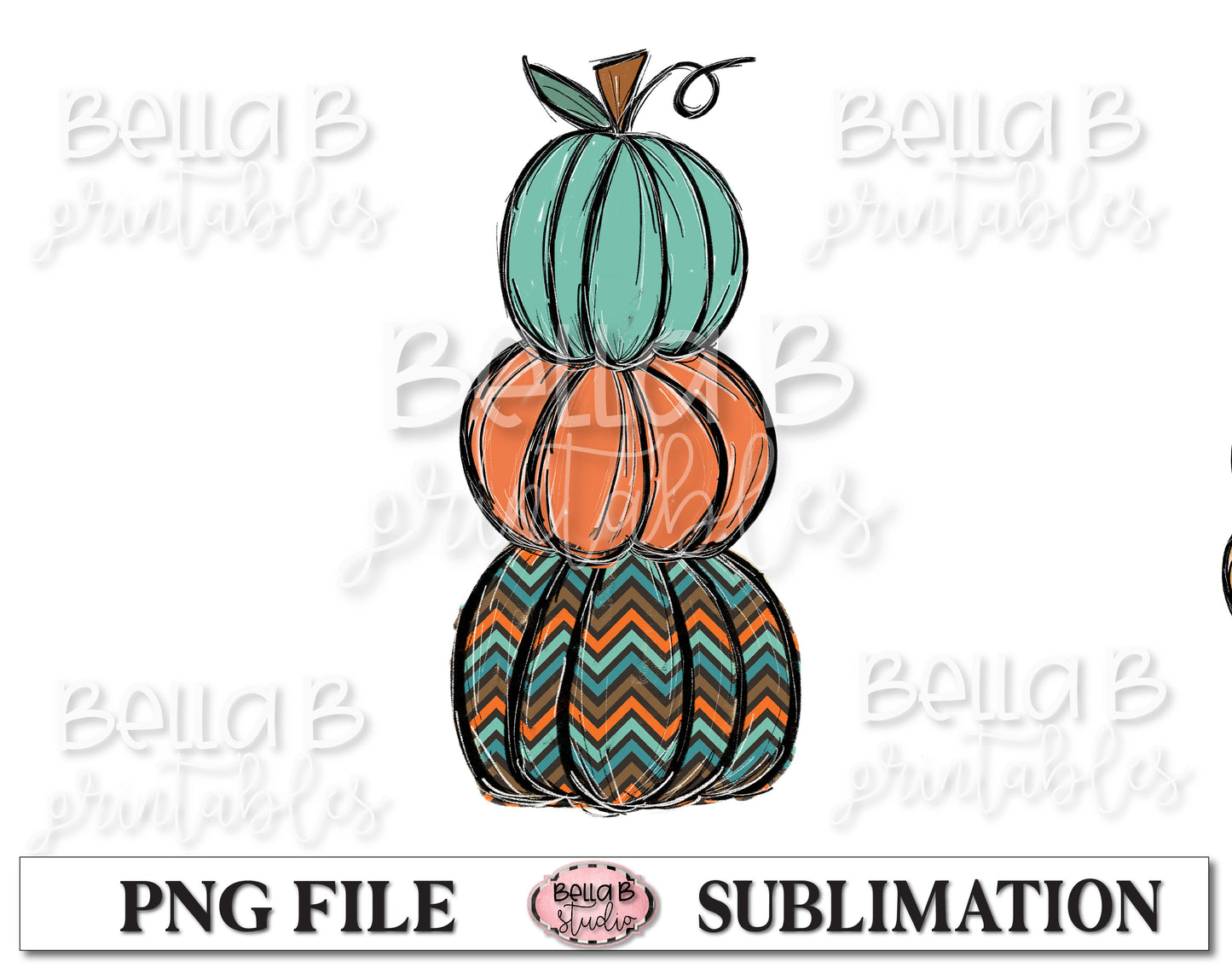 Pumpkin Stack Sublimation Design, Fall Pumpkins, Hand Drawn