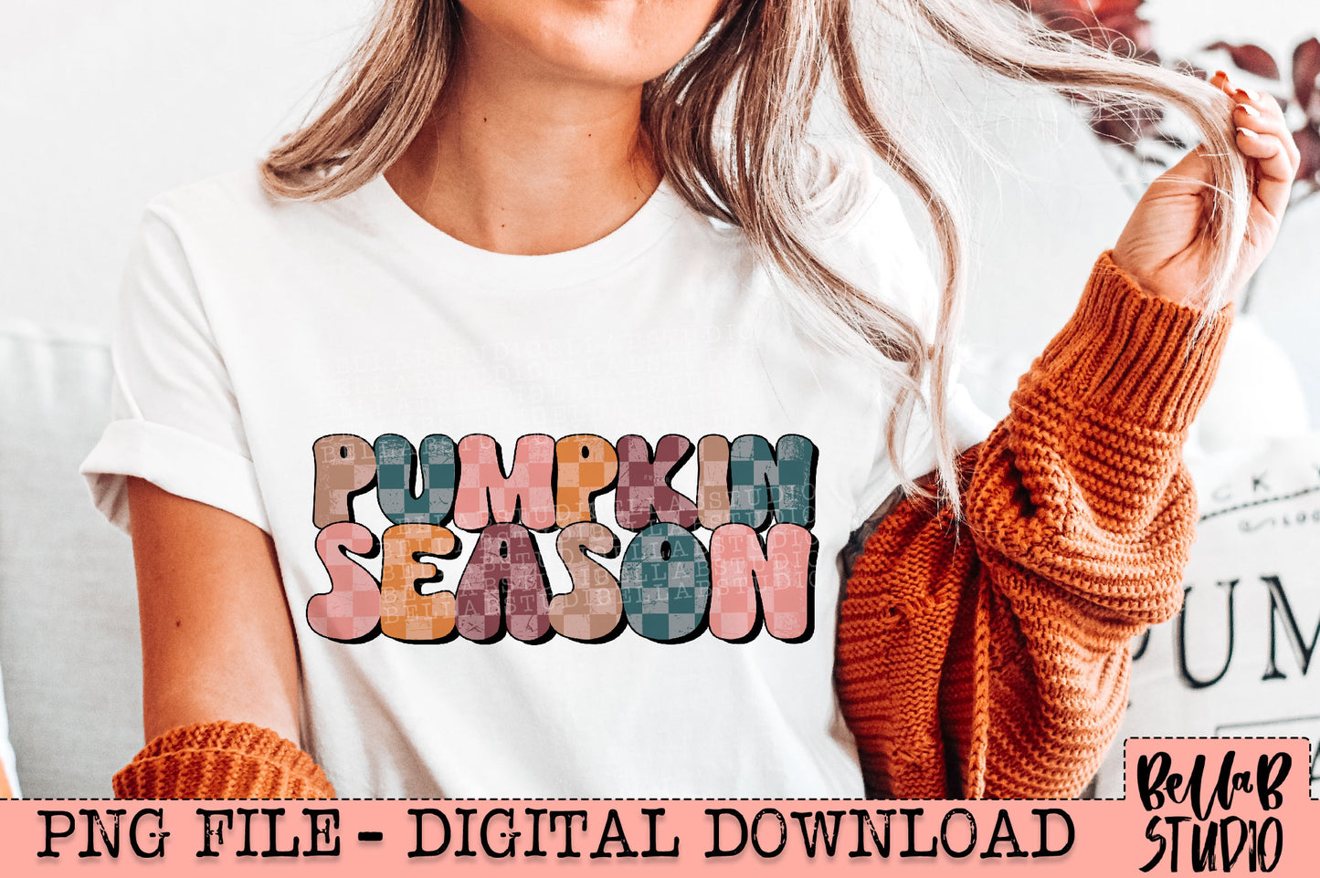 Retro Checkered Pumpkin Season PNG Design