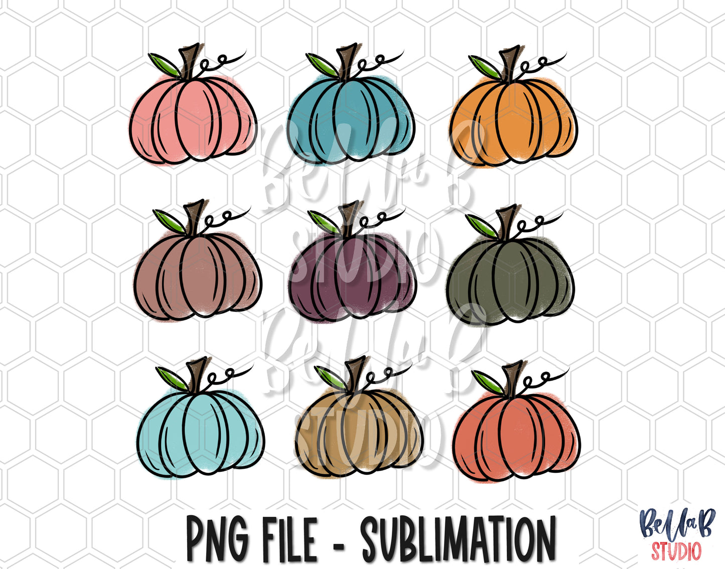 Minimalist Pumpkins - 9 Pumpkins Sublimation Design