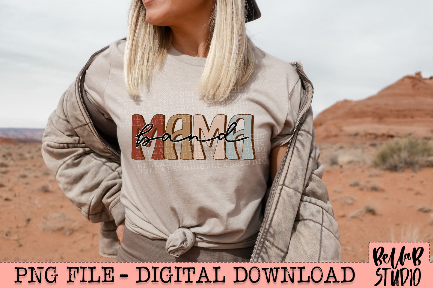 Neutral Retro BAND Mama Sublimation Design