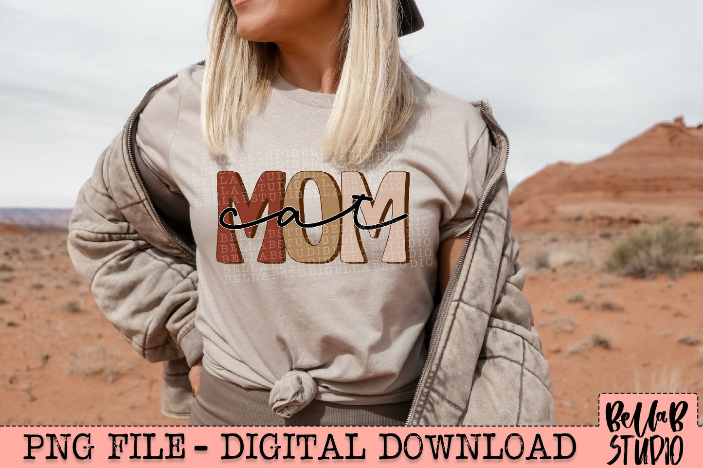 Neutral Retro Cat Mom Sublimation Design