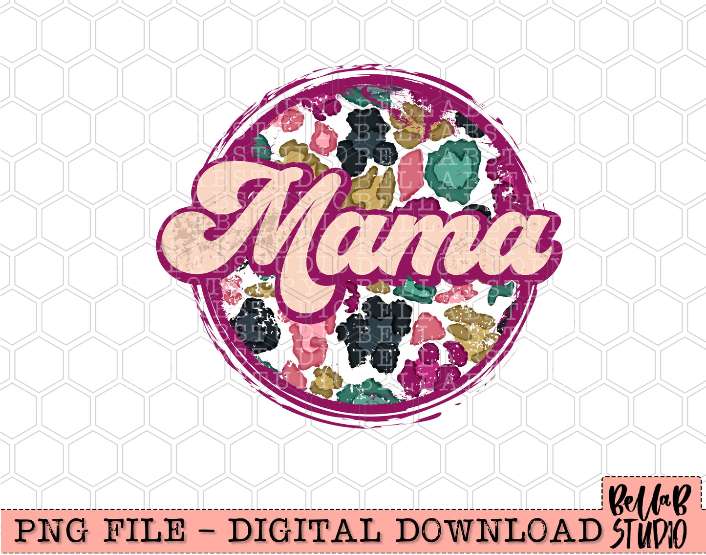 Bright Leopard Retro Mama Sublimation Design