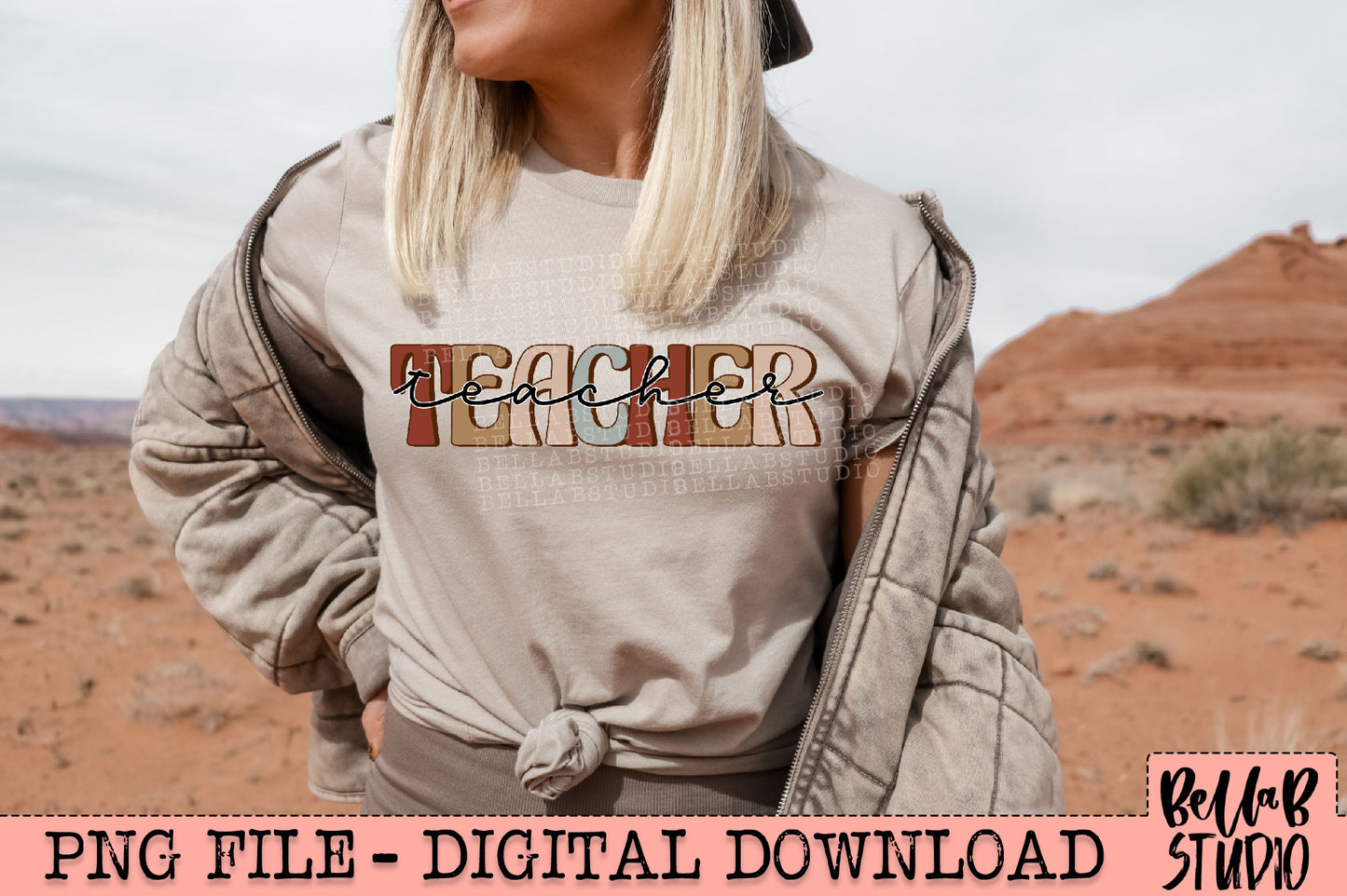 Neutral Retro Teacher Sublimation Design