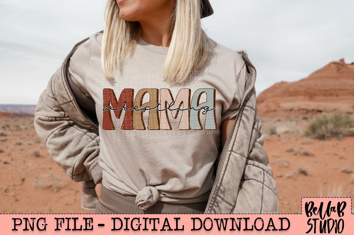 Neutral Retro WRESTLING MAMA Sublimation Design