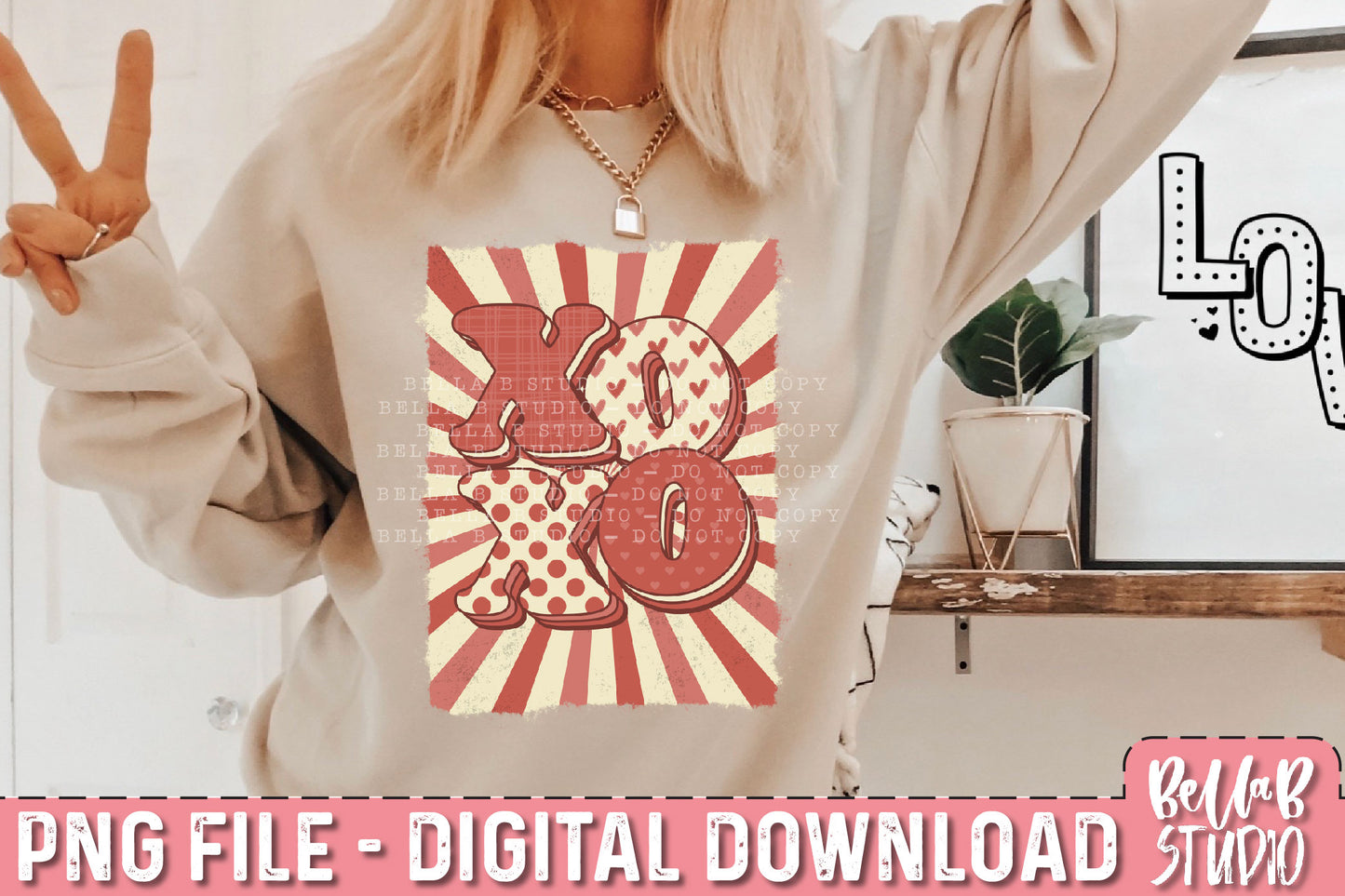 Retro XOXO PNG Sublimation Design