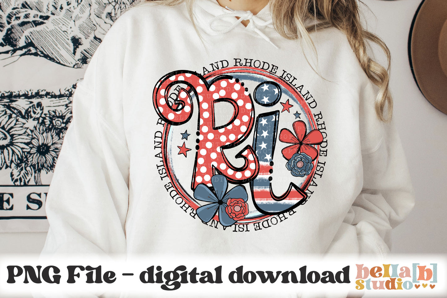 Rhode Island Retro Flowers PNG Design