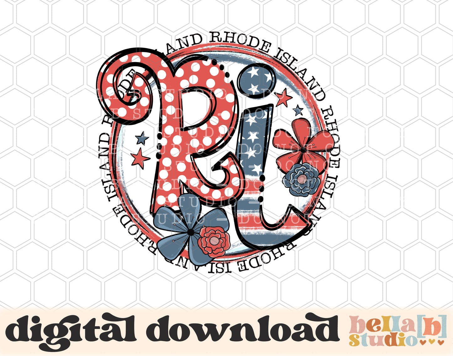 Rhode Island Retro Flowers PNG Design