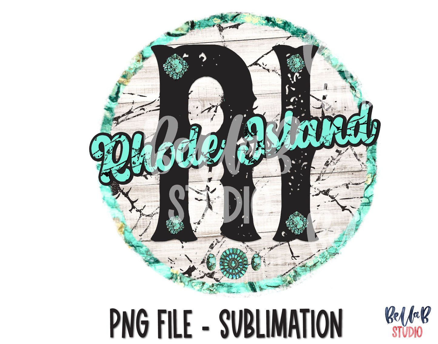 Rhode Island Turquoise Sublimation Design