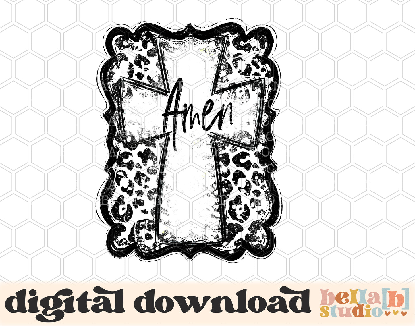 Amen Leopard Cross PNG Sublimation Design