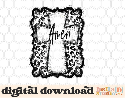 Amen Leopard Cross PNG Sublimation Design