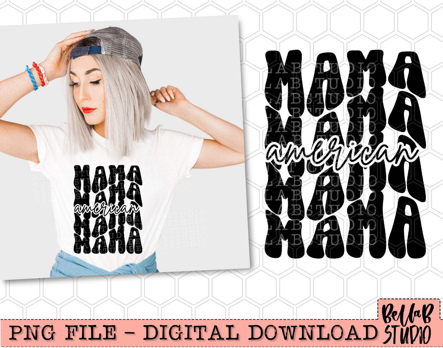 American Mama Retro Stack PNG Design