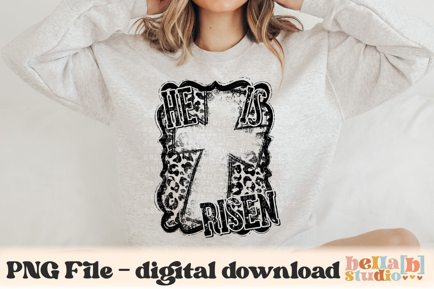 He Is Risen Leopard Cross PNG Sublimation Design
