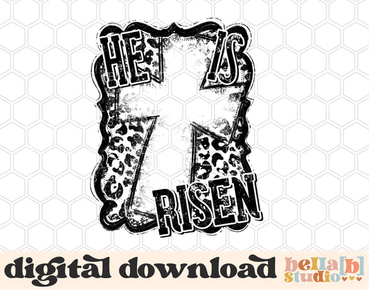 He Is Risen Leopard Cross PNG Sublimation Design