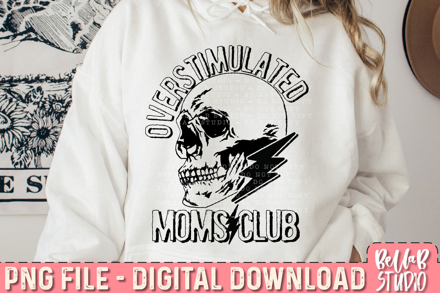Overstimulated Moms Club Skull and Bolt PNG Sublimation Design