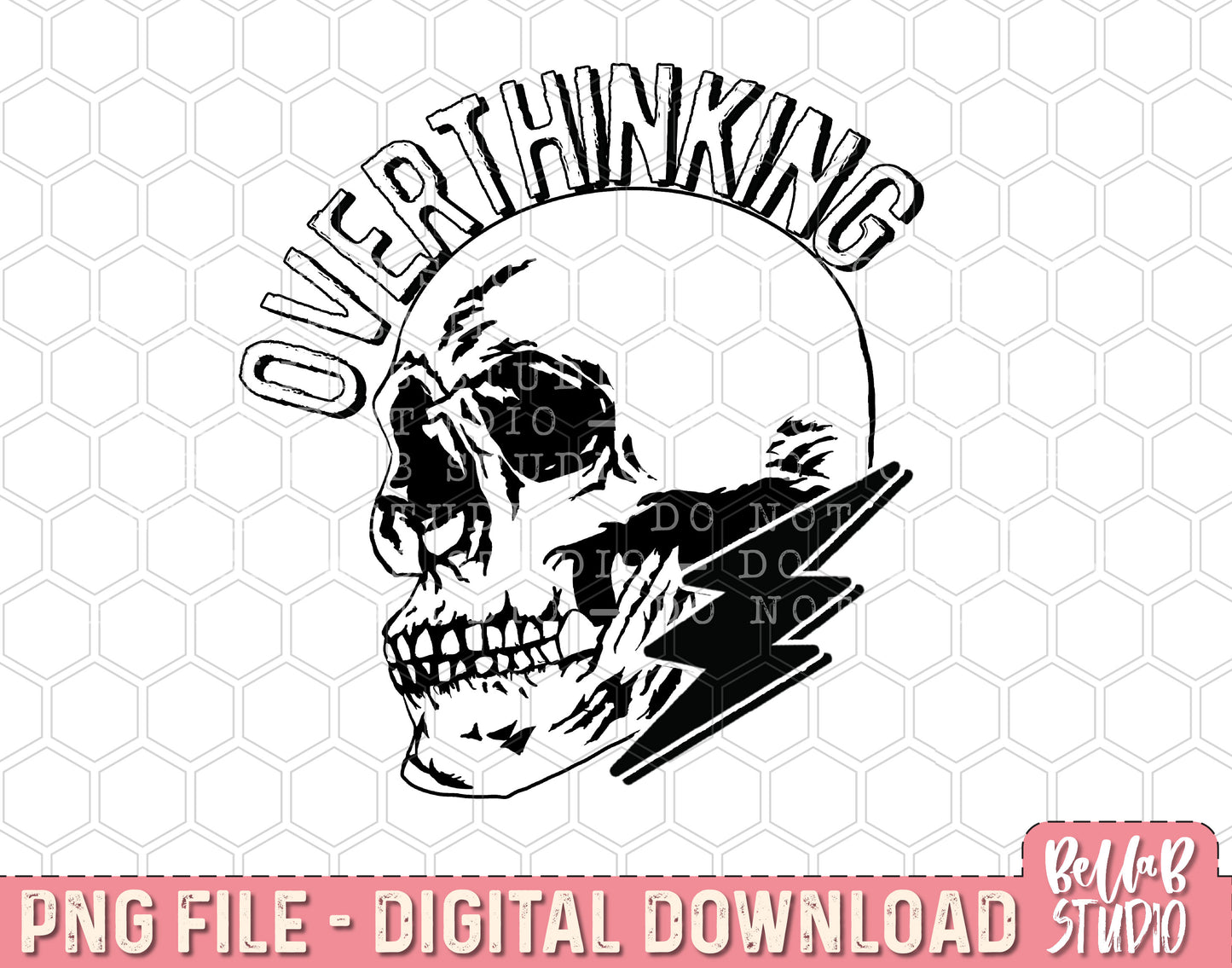 Overthinking Skull and Bolt PNG Sublimation Design