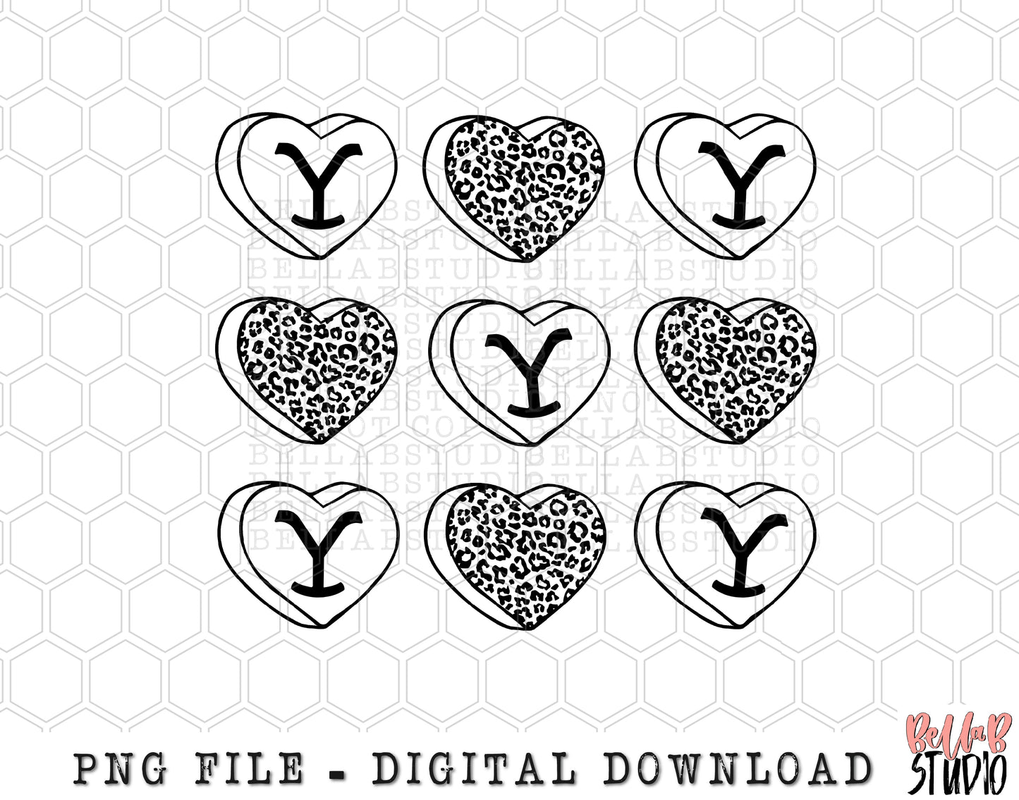 Yellowstone Leopard Candy Hearts PNG Sublimation Design